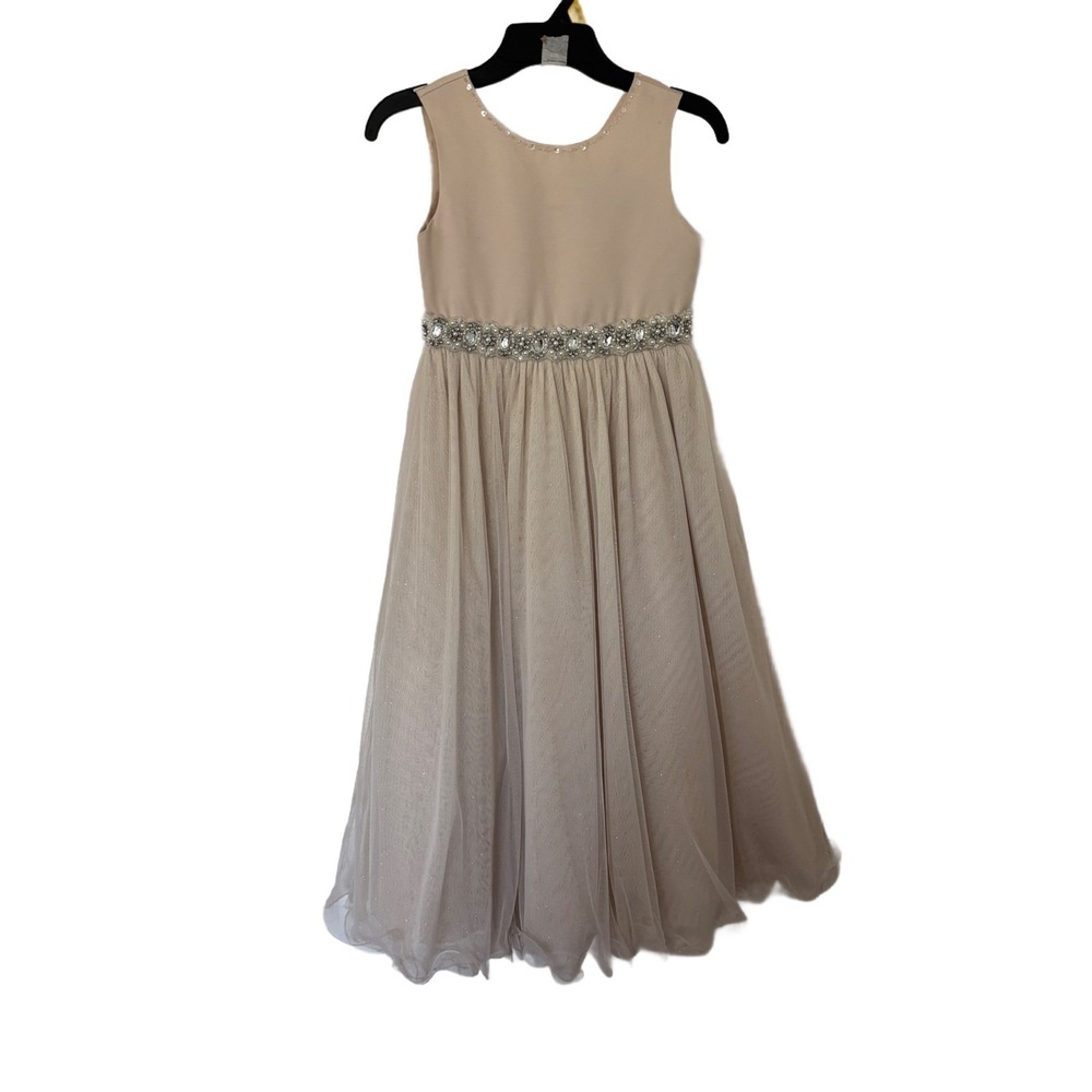 Chantilly Place‎ Girls Champagne Glitter Tulle Flower Girl Formal Dress Size 6